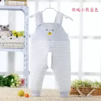 宝宝保暖背带裤长裤婴儿开档连体裤纯棉男女儿童春秋加绒背带裤子 保暖背带裤蓝色(花型随机) 73 1-6个月