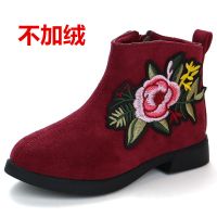童鞋女童靴子春秋冬季2019新款中筒单靴儿童短靴韩短靴棉鞋雪地靴 A-07酒红 36码内长22.8
