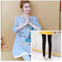 孕妇装春秋套装长袖上衣卫衣休闲加绒厚宽松孕妇裙中长款外穿春装 M 蓝色夏季款[单件 没送裤子]