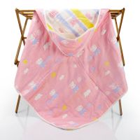 儿童浴巾纯棉六层纱布全棉吸水洗澡卡通斗篷沙滩浴袍宝宝带帽可穿 三层粉佩奇80*80连帽适合新生儿