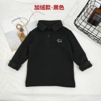 儿童翻领长袖T恤2018秋冬新品童装中小童刺绣POLO衫男女童秋上衣 加绒B款-黑色 80cm