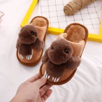 冬季儿童棉拖鞋新款可爱卡通男童女童厚底保暖居家软底舒适棉拖鞋 [赖兔拖鞋]棕色 18码内长17cm适合1-3岁