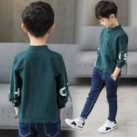 男童长袖T恤春秋装季2020新款儿童中大童韩版上衣POLO小孩衣服潮 墨绿色 110