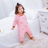 宝宝春秋装连体睡衣1-6岁男女儿童爬爬服珊瑚绒如厕款防着凉睡袋 粉色 80