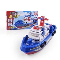 创意儿童男孩电动消防船玩具音乐发光喷水模型玩具船宝宝节日礼物 英文包装