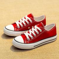 儿童帆布鞋女韩版透气学生秋款小白鞋男女童休闲板鞋平底系带单鞋 F1红色 39码内长24.5厘米
