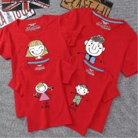 幼儿园园服活动运动会服装亲子装夏装一家三四口全家装短袖T恤潮 红色 爸爸M