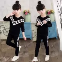 5到13岁春秋季6女中童装8秋装9小孩子10女孩11运动衣服12大童套装 黑色 套装 110码适合身高100左右