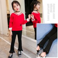 女童春装裤子2019新款儿童宝宝韩版洋气牛仔喇叭裤中大童弹力长裤 前面钉珠[春秋款] 100码建议身高95厘米以下