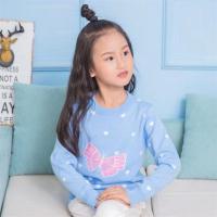 儿童秋装毛衣女童冬棉毛线衣2020新款宝宝女孩打底衫上衣甜美童装 棉蝴蝶湖蓝 100cm