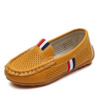 2019春秋款韩版男童皮鞋镂空单鞋英伦童鞋宝宝豆豆鞋休闲鞋子 A-3棕色 21码/内长13CM