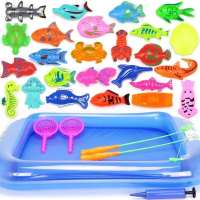 儿童钓鱼玩具池套装戏水宝宝磁性鱼竿益智玩具捞鱼过家家沙滩玩具 6件套[5果蔬鱼1捞] 送金龙鱼