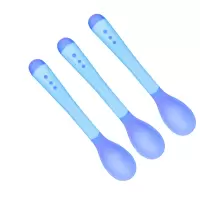 婴儿感温勺宝宝喂养餐具勺子 辅食勺变色勺叉子3只装婴儿软勺餐具 3只蓝色感温勺