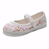 老北京布鞋儿童宝宝女童绣花鞋中国风学生舞蹈表演出古装汉服鞋女 白色 [儿童梅花] 25