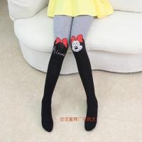 女童连裤袜秋冬儿童加绒加厚打底裤宝宝纯棉毛圈大童白色舞蹈袜子 [春秋全棉]上灰下黑[米妮款] 建议身高90-105CM