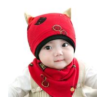 新生儿宝宝帽子秋冬婴儿帽子0-3-6-12个月儿童帽子男女胎帽套头帽 金耳朵猫咪--红色 只买帽子