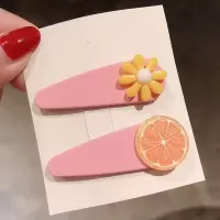 儿童水果发卡夏日可爱宝宝bb夹发卡刘海夹发饰小女孩草莓边夹头饰 桔子款
