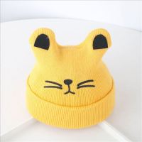 秋冬3-4-5-6-7-89-10-12个月冬季男婴儿帽子0-1岁女宝宝毛线帽潮 黄色猫咪针织帽 3-15个月头围40-