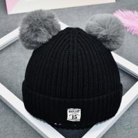 品彩宝宝帽子秋冬婴儿保暖毛线帽0-3岁男女儿童毛球套头帽 品(15数字标)--黑色