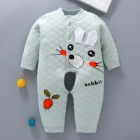 婴儿衣服新生儿连体衣纯棉女男宝宝秋季加厚开档婴幼儿保暖衣秋冬 8134萝卜兔(豆绿) 59码(建议12斤以下)