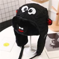 冬季女雷锋帽户外骑车防风护耳男保暖帽儿童带面罩东北加绒厚帽子 黑色-海绵宝宝(不带口罩) 儿童款3-12岁(51-53
