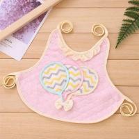 系带纯棉饭兜保暖立体荷花大号围嘴春秋冬季防水围嘴 粉色一条装