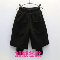 韩版潮童装2020秋冬新款女童休闲靴裤 秋装儿童假2件打底裤阔腿裤 (加绒冬)假两件黑靴裤 吊牌7码90cm