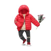 冬季新款中小童冬季女童轻薄棉服韩版绣花儿童保暖连帽休闲棉服潮 大红 100