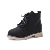 儿童马丁靴秋冬靴子男童单靴女孩棉靴子学生短靴英伦风皮革小黄靴 黑色 26码/鞋内长约15.7cm