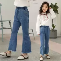 女童牛仔喇叭裤2020春秋新款洋气女孩韩版流苏中大童弹力修身长裤[3月5日发完] 1808浅色喇叭裤 110