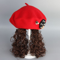 女宝宝1贝雷帽2秋冬婴儿童假发帽子3英伦礼帽公主帽潮4女孩画家 红色草莓 2-4岁