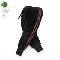 男女童三层加绒加厚棉裤儿童外穿金丝绒长裤子宝宝冬季装2019新款 黑色金边 80码