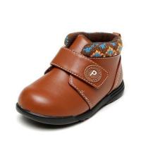 冬季男童平跟低筒保暖短靴魔术贴圆头童鞋雪地靴 棕色 140/26码内长14.3厘米