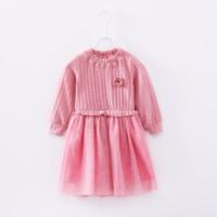 女童加绒加厚连衣裙2019新款秋冬韩版女孩毛线衣拼接洋气公主裙 粉色针织胸花 80cm