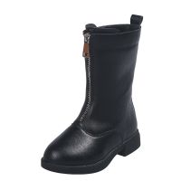 2020冬季新款儿童靴子韩版女童高筒长靴二棉保暖马丁靴黑色骑士靴 698-1黑色 26码鞋内长16