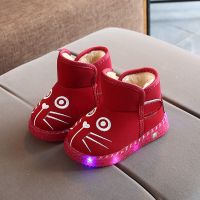 亮灯雪地靴宝宝鞋冬季新款1-3-5岁2男童鞋子儿童鞋女保暖小童棉鞋 红色猫咪1908[亮灯大棉] 24 码内长14.5厘
