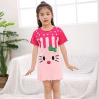 夏季女童睡裙儿童卡通睡衣短袖女孩公主连衣裙宝宝家居服夏天童装 玫红兔子 110号适合90-100