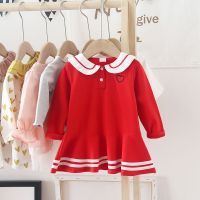 女童连衣裙长袖翻领2020新款荷叶边洋气卫衣公主裙宝宝百褶裙春秋 649 红色 80
