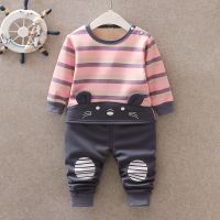 儿童[黄金绒]保暖内衣套装加绒加厚男女童宝宝秋冬季睡衣家居服 5KW加绒粉条纹 90 (建议1岁左右)