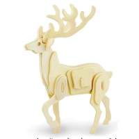 3D立体木质拼图儿童益智拼装玩具车飞机船模型动手脑DIY手工作业 梅花鹿