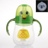 奶瓶宽口径新生儿防摔耐摔带手柄自动吸管防胀气宝宝套装塑料奶嘴 210ML绿色 超实惠套餐+送奶嘴1个