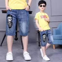 童装夏装男童牛仔短裤夏季2019新款儿童裤子牛仔裤薄款中裤韩版潮 小人贴标中裤 120尺码建议身高115