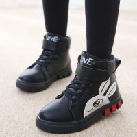 韩版童鞋女童棉鞋加绒加厚儿童靴子保暖学生公主女孩冬鞋男童短靴 黑色 28码内长17.2cm
