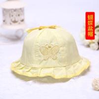 婴儿新生儿帽子春秋夏0-3-6-12个月男女童女小孩宝宝儿童遮阳太阳 黄色蝴蝶盆帽 0-10个月头围38-44cm