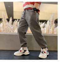 男童裤子春秋长裤纯棉束脚裤2020新中大童男孩运动裤潮儿童裤子男 春秋休闲运动工装裤 灰色 110 (适合身高105