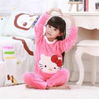 秋冬季儿童家居服法兰绒男童女童小孩童装睡衣珊瑚绒舒适套装 粉色KT猫 8码 身高 90cm-100cm