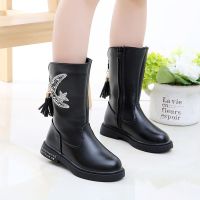 女童靴子2019新款秋冬季长靴加绒二棉保暖中大童公主儿童鞋高筒靴 A-19加绒黑色 27码/内长16.5cm