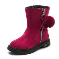 女童靴子2020秋冬季新款加绒棉靴公主儿童鞋女真皮雪地短靴马丁靴 a913加绒酒红 37码/内长22.7cm