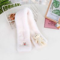 儿童围巾女冬季男女围脖加绒加厚毛绒卡通可爱宝宝保暖围巾 白色[小熊]