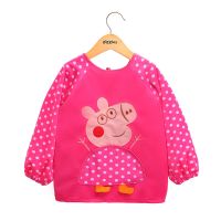 宝宝罩衣儿童围兜防水反穿衣婴儿吃饭衣服公主裙围兜幼儿园画画衣 水晶绒玫红色小猪 13码[0-6个月]